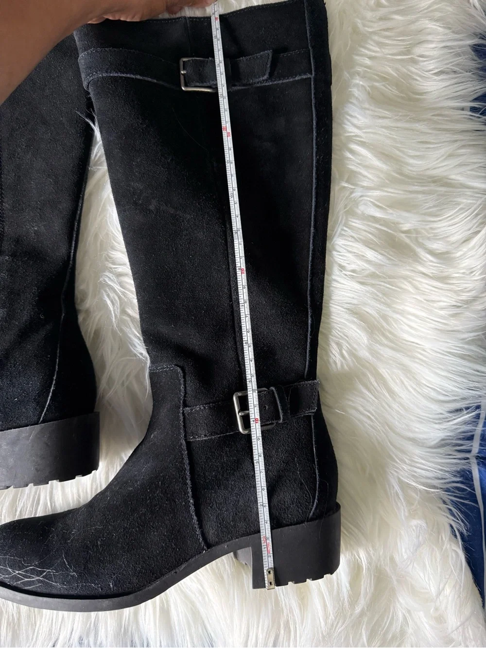Cole Haan Black Suede Over-the-Knee Buckle Strap Boots